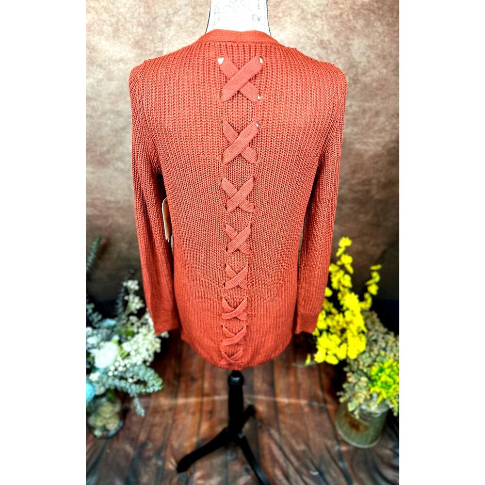 Pinque Jamelya Back Detail Cardigan Artisan Rust size M - Picture 9 of 14